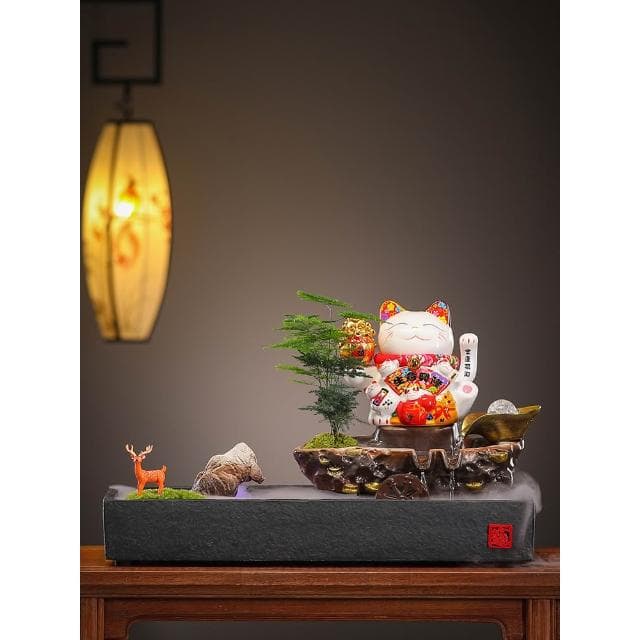 创意招财猫流水客厅办公室装饰摆件桌面循环水新中式送礼开业礼物