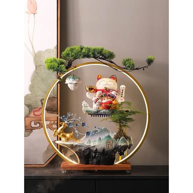 一鹿发财招财猫摆件开业礼物自动招手流水摆件循环水入户前台公司