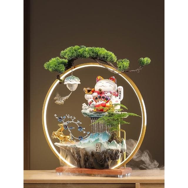 一鹿发财招财猫摆件开业礼物自动招手流水摆件循环水入户前台公司