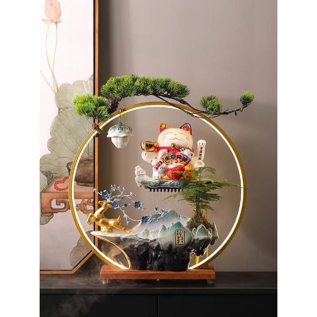 一鹿发财招财猫摆件开业礼物自动招手流水摆件循环水入户前台公司