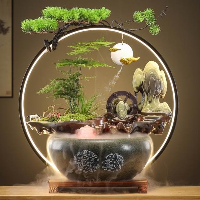 招财流水摆件循环水办公室客厅生财茶台装饰玄关桌风水轮开业礼物