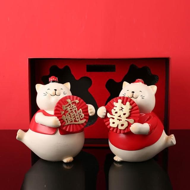 樹脂創意家居客廳裝飾品擺件女孩結婚禮物送新娘招財貓小擺件批發