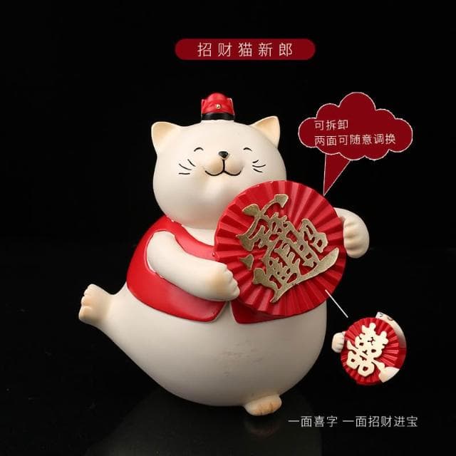 樹脂創意家居客廳裝飾品擺件女孩結婚禮物送新娘招財貓小擺件批發