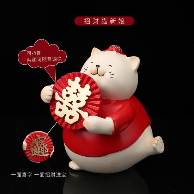 樹脂創意家居客廳裝飾品擺件女孩結婚禮物送新娘招財貓小擺件批發