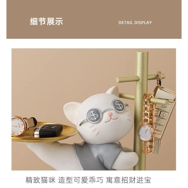 ✨廠家直銷✨ 招財貓玄關鑰匙收納托盤 招財貓擺件 入戶家居客廳托盤 裝飾品 搬家喬遷新居禮物