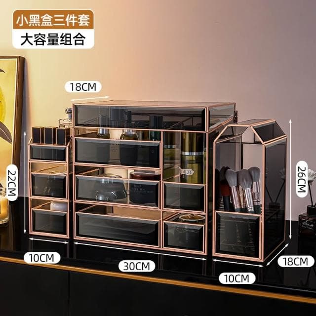 kaman玻璃化妝品收納盒高級感三八婦女節禮物護膚品化妝刷置物架