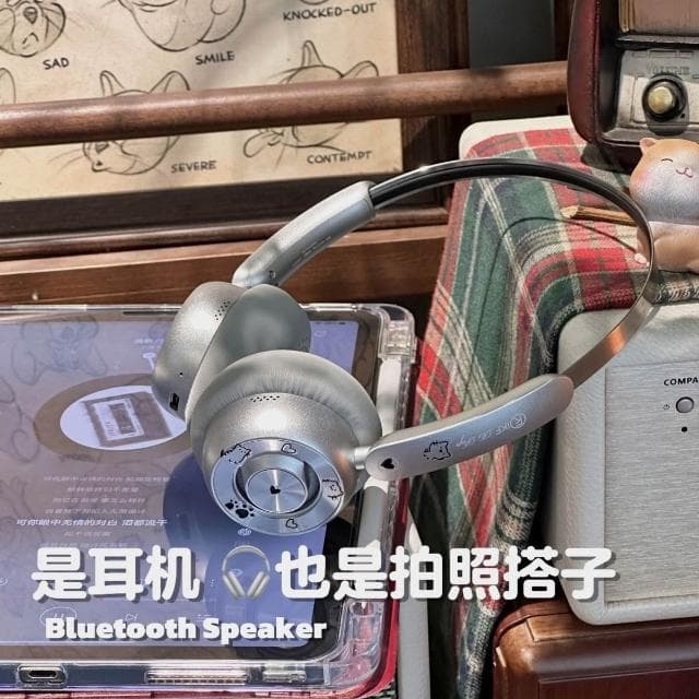 kt貓復古穿搭頭戴式耳機小頭無線藍芽降噪無線藍芽耳機美拉德生日禮物
