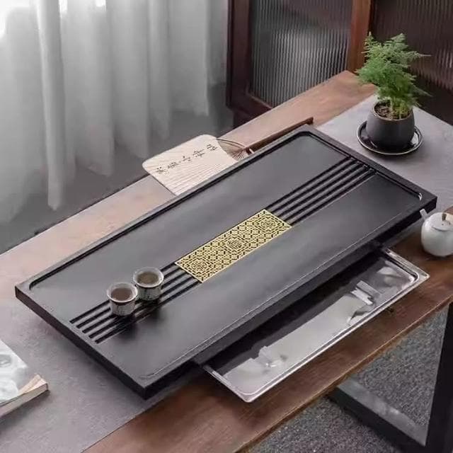 烏金石茶盤客廳辦公室茶盤天然石頭功夫茶台茶海茶盤下排水茶具