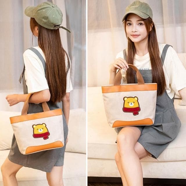 【KT DADA】手提刺繡 可愛包包 包包 手提包 帆布包 便當袋 散步包 帆布女包 購物袋 牛仔包包 奶茶色包包 小包包 小禮物