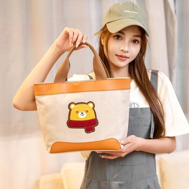 【KT DADA】手提刺繡 可愛包包 包包 手提包 帆布包 便當袋 散步包 帆布女包 購物袋 牛仔包包 奶茶色包包 小包包 小禮物