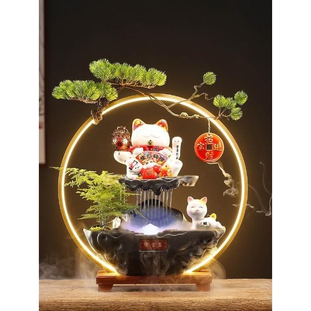 招財貓擺件 開業送禮物 自動招手 前臺入戶客廳擺件 辦公室迴圈流水裝飾品