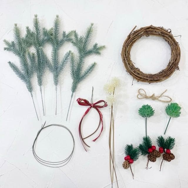 聖誕花圈材料包 組合包 diy材料 人造花 仿真花 松針 聖誕節 交換禮物 diy課程材料 拍照道具(組合包)