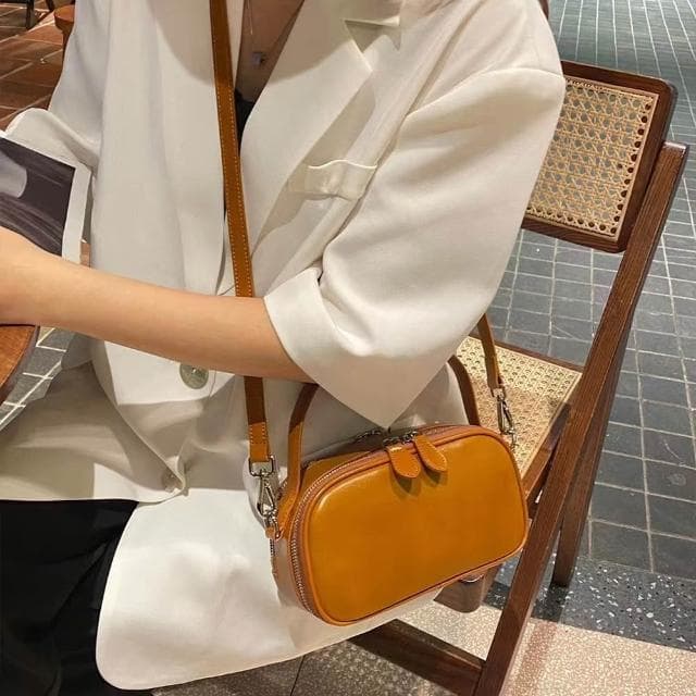 【KT DADA】斜背小包包 牛皮包包 包包 手提包 真皮包包 手提牛皮包 真皮女包 紅色包包 雙層拉鍊包 包包女 日系包包 禮物