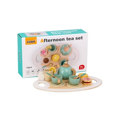 兒童下午茶套餐(木質玩具 茶壺 茶具 套裝 超高質感 下午茶 甜品 蛋糕 家家酒玩具 木製家家酒 早教仿真 兒童禮物)