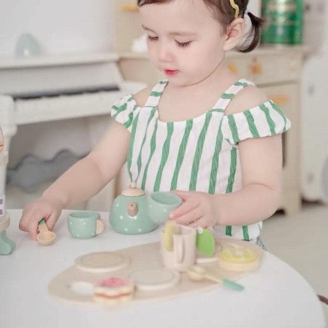兒童下午茶套餐(木質玩具 茶壺 茶具 套裝 超高質感 下午茶 甜品 蛋糕 家家酒玩具 木製家家酒 早教仿真 兒童禮物)