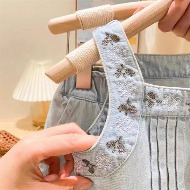 【Arbea】夏季新款女童背心套裝兒童刺繡花朵上衣吊帶牛仔褲兩件套 C890