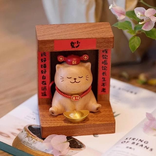 貓財神實木質創意玄關桌面擺件喬遷開業收銀前臺高檔聚財禮品禮物