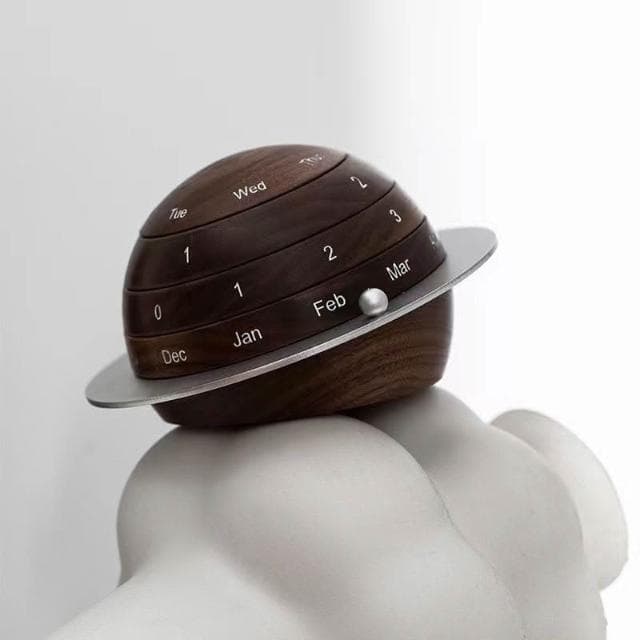 創意星球檯曆木質萬年曆黑胡桃木創意擺件禮品禮物可刻字