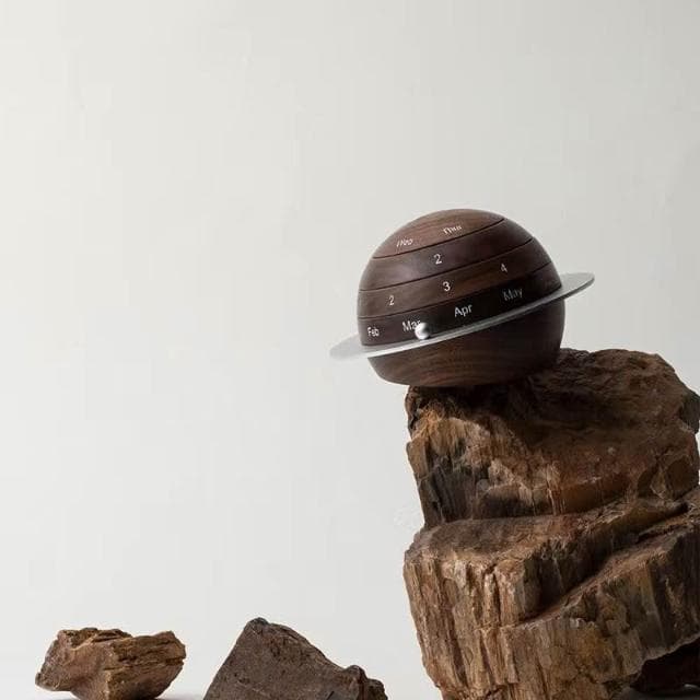 創意星球檯曆木質萬年曆黑胡桃木創意擺件禮品禮物可刻字