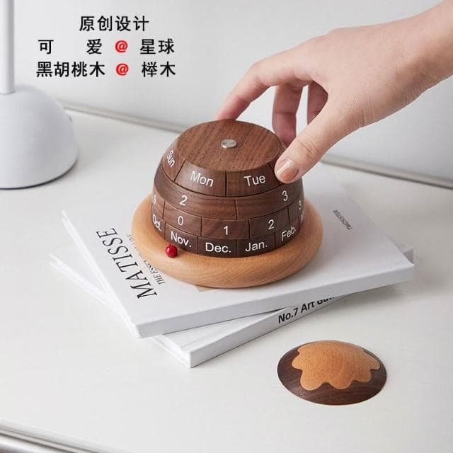 黑胡桃實木星球臺曆客廳書房木質創意擺件萬年曆日曆生日聖誕禮物