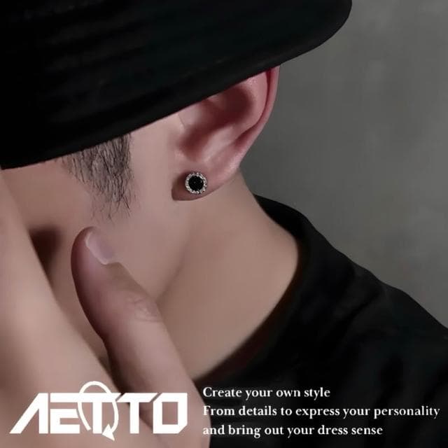 𝑨𝑬𝑻𝑻𝑶 韓版黑晶耳環 百搭款 精緻 醫療鋼 耳針款 無耳洞磁吸款 耳環 耳針 耳夾 耳釘 男生耳環 女生耳環 耳飾