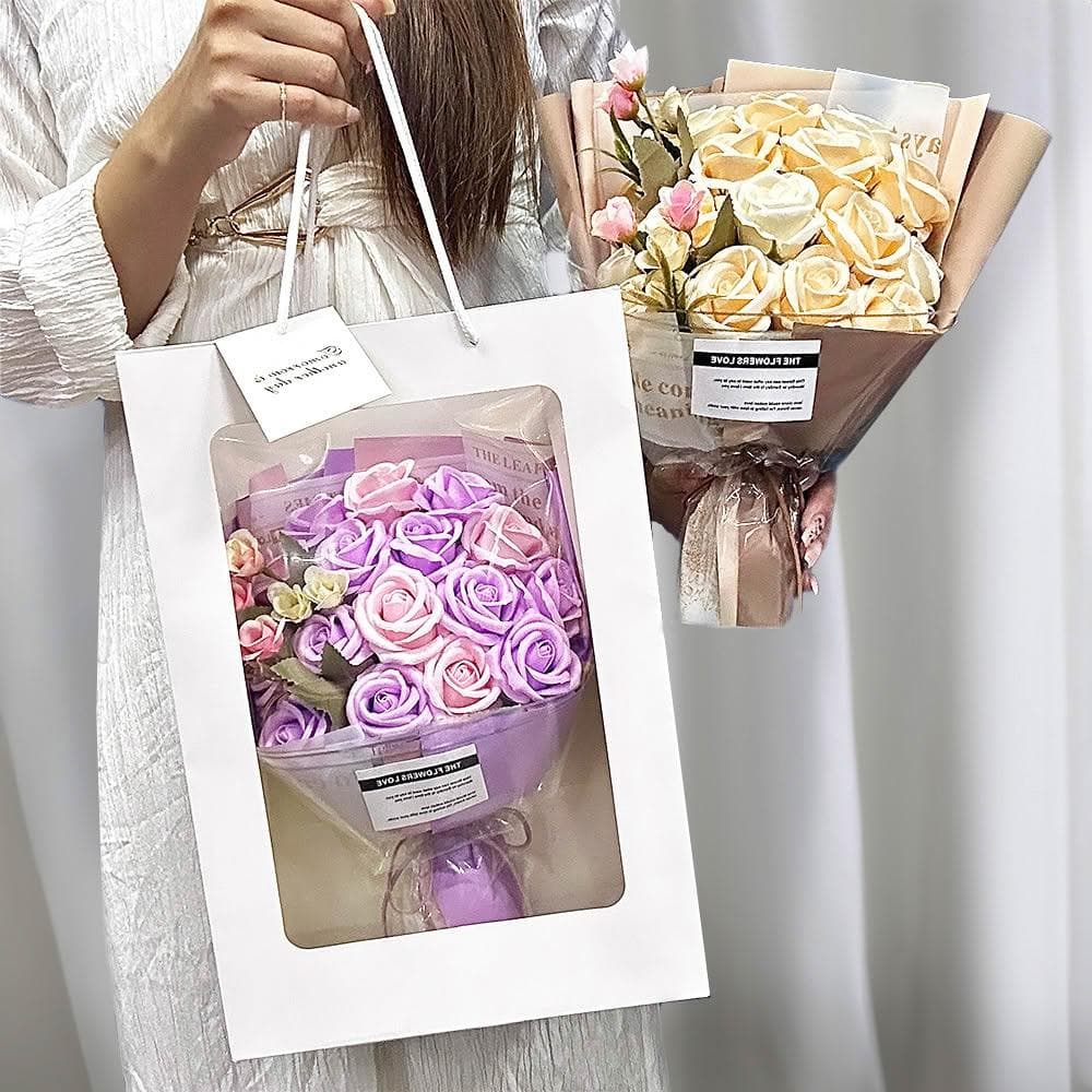 【VENCEDOR】韓系16朵香皂花束 附提袋及小卡 玫瑰花束 情人節 畢業禮物 生日送禮 禮盒組-1入