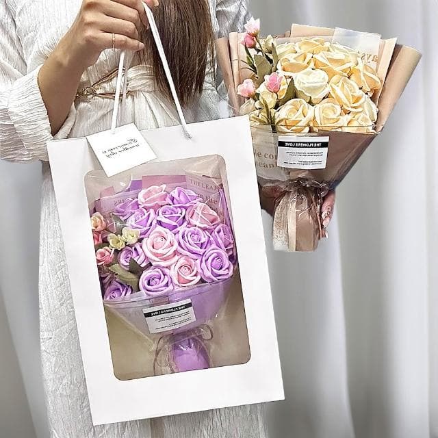 【VENCEDOR】韓系16朵香皂花束 附提袋及小卡 玫瑰花束 情人節 畢業禮物 生日送禮 禮盒組-1入