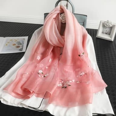 【巴黎精品】真絲絲巾羊毛圍巾-漸層變色繡花桑蠶絲女配件8色a1gt22