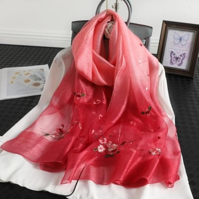 【巴黎精品】真絲絲巾羊毛圍巾-漸層變色繡花桑蠶絲女配件8色a1gt22