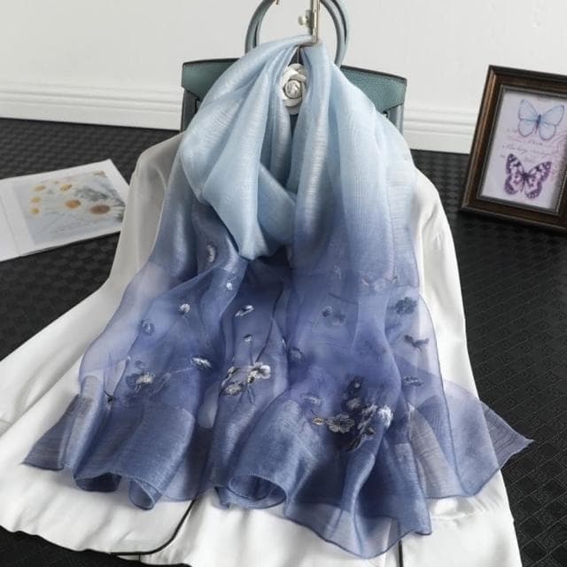 【巴黎精品】真絲絲巾羊毛圍巾-漸層變色繡花桑蠶絲女配件8色a1gt22