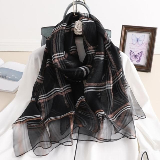 【巴黎精品】零碼出清 不退換 真絲絲巾羊毛圍巾-桑蠶絲經典格紋紗巾女配件8色a1gt51