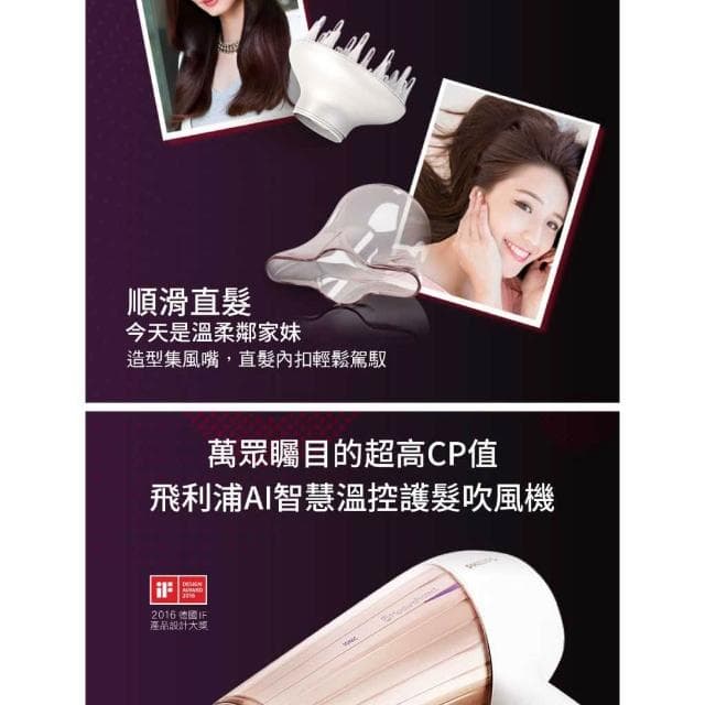 【Philips 飛利浦】智慧溫控天使光護髮吹風機 附烘罩 HP8280/01