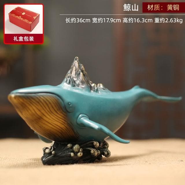 鯨山鯨魚黃銅彩銅擺件創意工藝品生日送禮店鋪開業桌面擺飾裝飾品