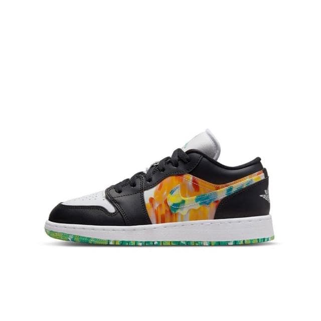 【NIKE 耐吉】籃球鞋 Air Jordan 1 Low SE GS Drip 水彩 渲染 黑綠橙 大童 女鞋 DJ6252-038交換禮物
