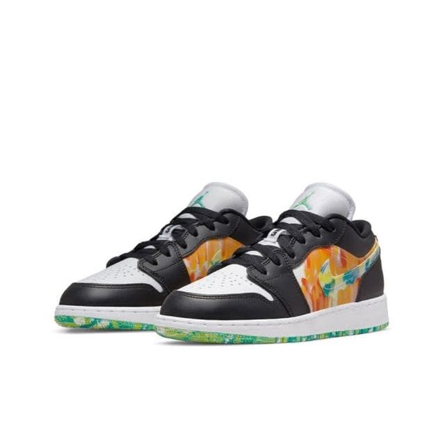 【NIKE 耐吉】籃球鞋 Air Jordan 1 Low SE GS Drip 水彩 渲染 黑綠橙 大童 女鞋 DJ6252-038交換禮物