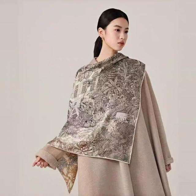 聖允驍 福寶 重磅2024秋冬款新款真絲羊毛絲巾圍巾披肩85*85