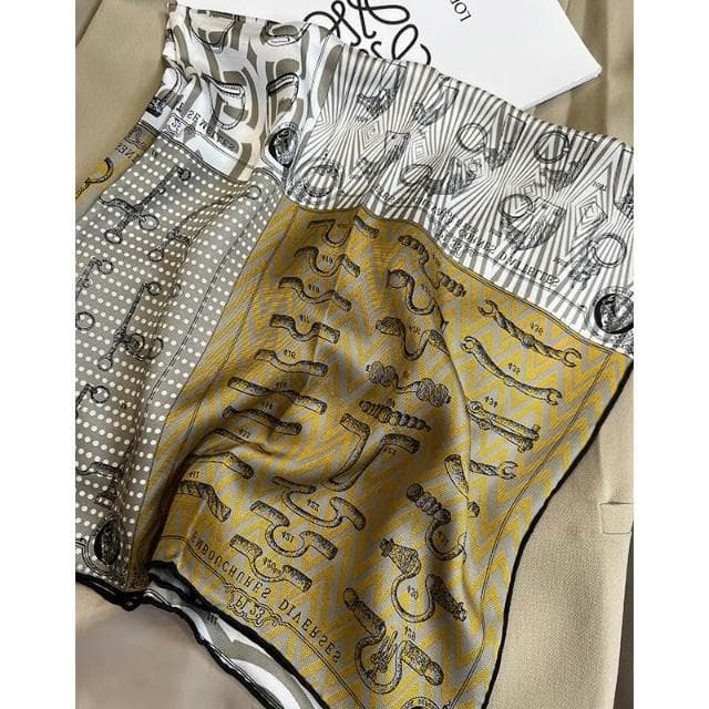 高檔撞色花紋雙面異色意蘿綢絲巾ins風手工卷邊真絲90方巾大披肩