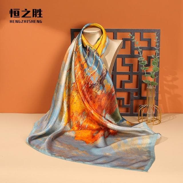 高級感真絲絲巾90春秋女士大方巾防曬新款素縐緞桑蠶絲高檔伴手禮