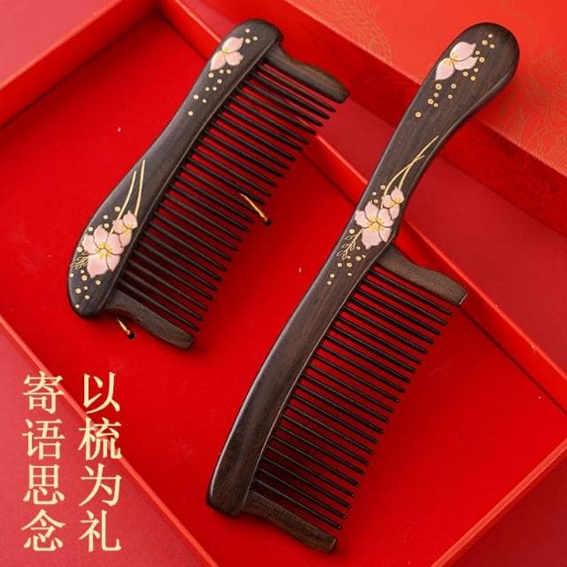 定制黑檀木梳堆漆工藝三八節禮盒裝刻字送媽媽送老師女士禮物