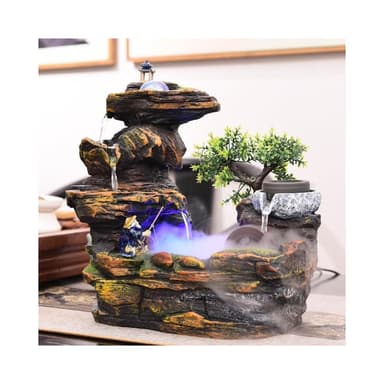📜開立📜 客廳店鋪招財假山 流水景觀小噴泉擺件 桌面風水輪裝飾 朋友開業禮物 室內裝飾假山流水