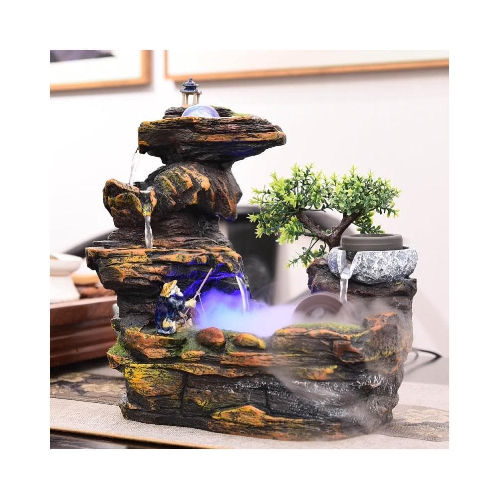 📜開立📜 客廳店鋪招財假山 流水景觀小噴泉擺件 桌面風水輪裝飾 朋友開業禮物 室內裝飾假山流水
