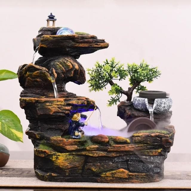 📜開立📜 客廳店鋪招財假山 流水景觀小噴泉擺件 桌面風水輪裝飾 朋友開業禮物 室內裝飾假山流水