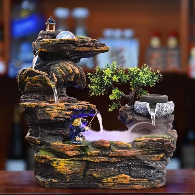 📜開立📜 客廳店鋪招財假山 流水景觀小噴泉擺件 桌面風水輪裝飾 朋友開業禮物 室內裝飾假山流水