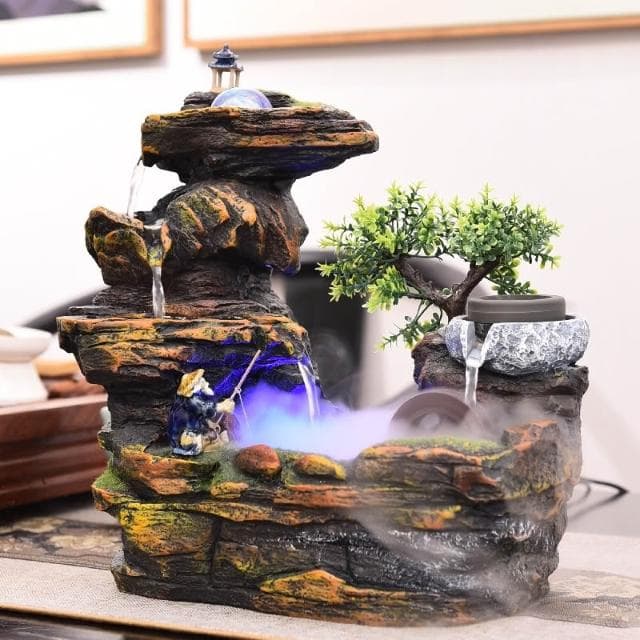📜開立📜 客廳店鋪招財假山 流水景觀小噴泉擺件 桌面風水輪裝飾 朋友開業禮物 室內裝飾假山流水