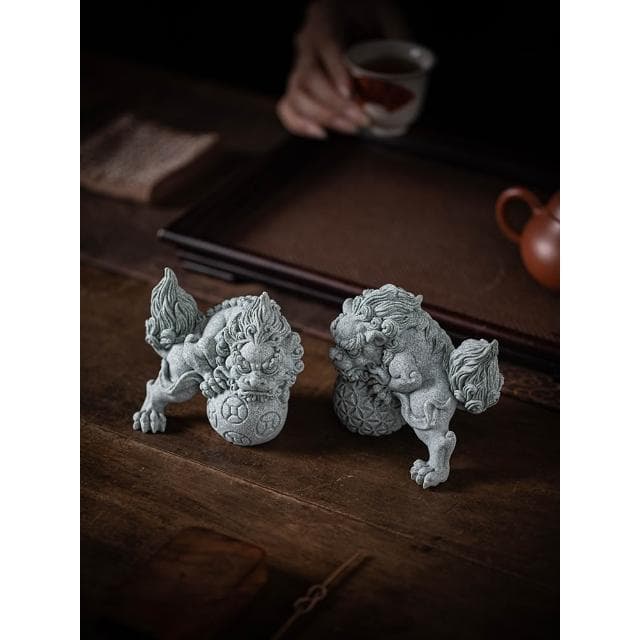 新中式雙獅戲球茶寵擺件創意狴犴招財瑞獸開業喬遷送禮物桌面裝飾