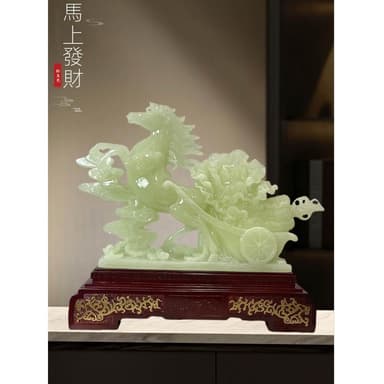 馬上發財玉白菜馬擺件客廳招財老闆辦公室裝飾品公司開業禮物高檔