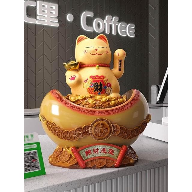 招財貓元寶收納擺件創意自動搖手前臺店鋪收銀臺擺件裝飾開業禮物