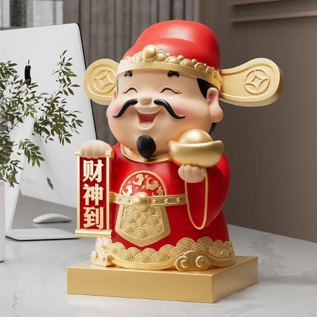 國潮財神爺桌面擺件客廳電視櫃店鋪前臺辦公室招財裝飾品開業禮物