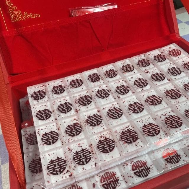 婚慶款手工麻將水晶滴膠麻將雙喜麻將禮物送閨蜜結婚麻將成品全套