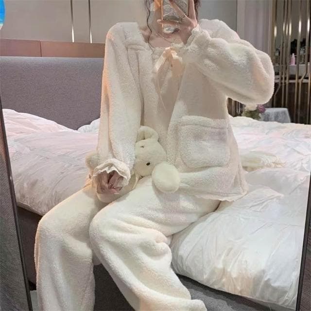 韓版珊瑚絨睡衣 少女睡衣 公主睡裙 （加厚 保暖睡衣 小仙女 暖暖睡衣套裝 法蘭絨睡衣 睡褲 家居服 可愛睡衣 交換禮物）
